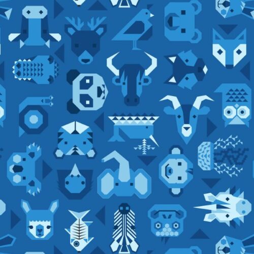 A970.C Animals on Bright Blue, Animal Alphabet by Lewis & Irene