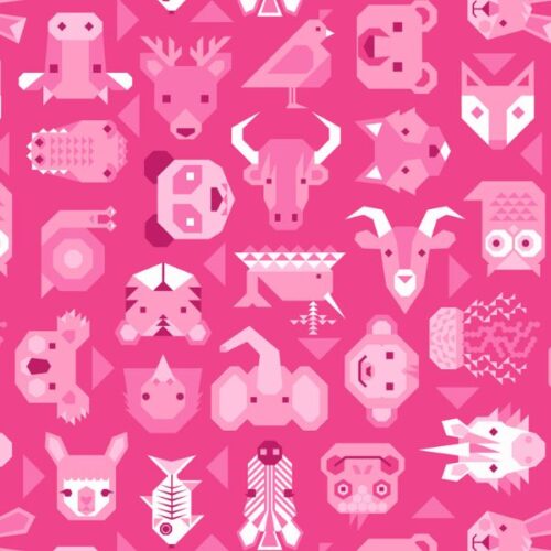 A970.A Animals on Bright Pink, Animal Alphabet by Lewis & Irene