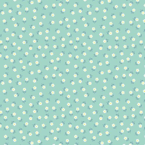 L17.A Little Daisies Cream on Aqua, Boho Blooms by Lewis & Irene