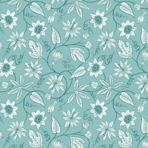 A986.C Passion Flower on Blue, Botanical Oasis by Lewis & Irene