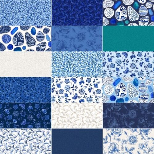 Porcelain and Sea Glass Fat Quarter Pack by Stuart Hillard 18 pieces (Cut in House)