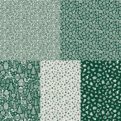 Scandi Green Fat Quarter Pack by Makower - 5 Pieces