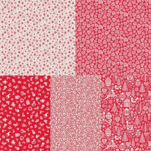 Scandi Red Fat Quarter Pack by Makower - 5 Pieces