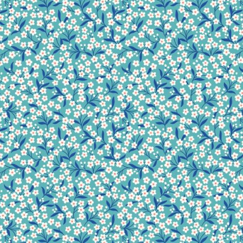 L14.A Turquoise and Blue Flower Sprigs, Boho Blooms by Lewis & Irene