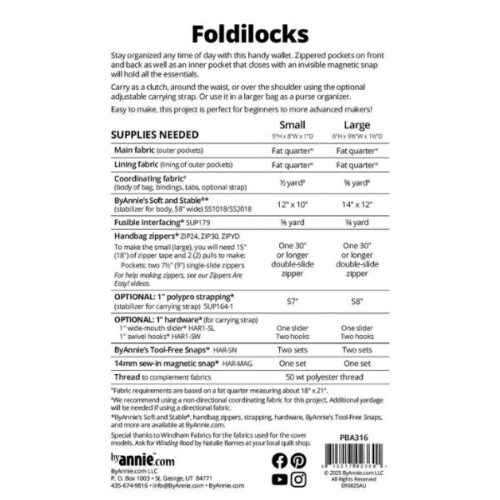 PBA316 Foldilocks Bag Pattern ByAnnie