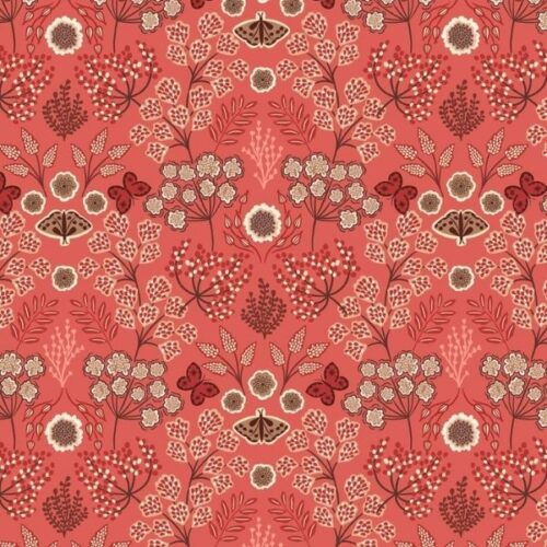 A930B Large Floral Butterfly Autumnal Red, Jardin d’Automne by Lewis & Irene