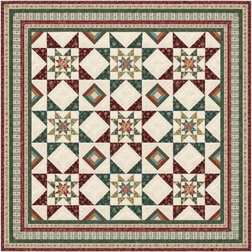 Lodden Stars Quilt Kit by Morris & Co. featuring a traditional star and diamond patchwork design in classic William Morris Lodden fabrics.