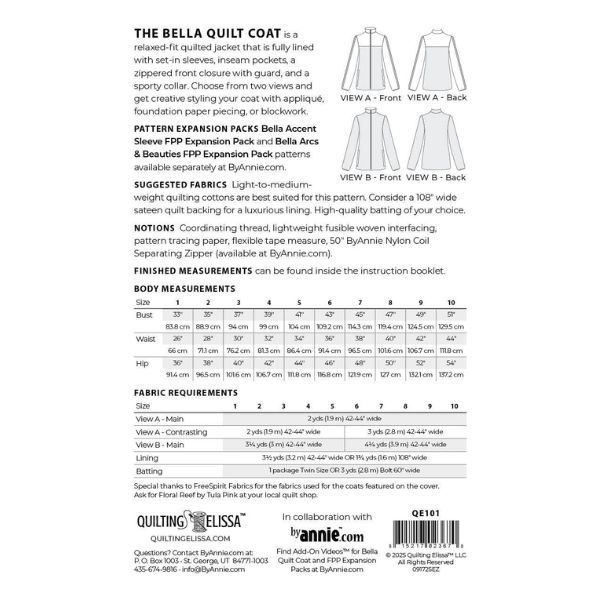 QE101 Bella Quilt Coat Pattern