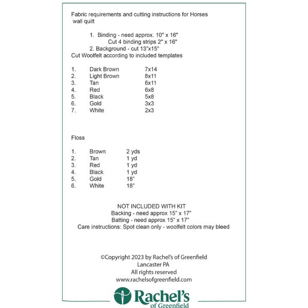 RK0823 Horses Wall Hanging Kit: Rachel's of Greenfield