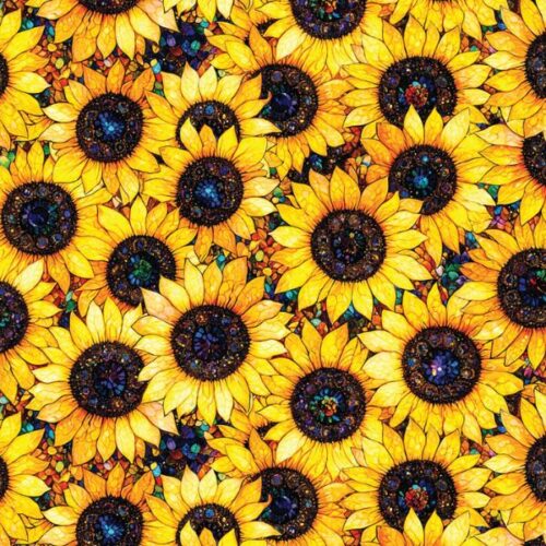 16240201 Stained Glass Sunflowers Yellow, Sonny in the Sunflowers by Camelot Fabrics