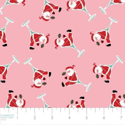 19010104 Santa Martini Pink, North Pole Social Club Collection by Camelot Fabrics
