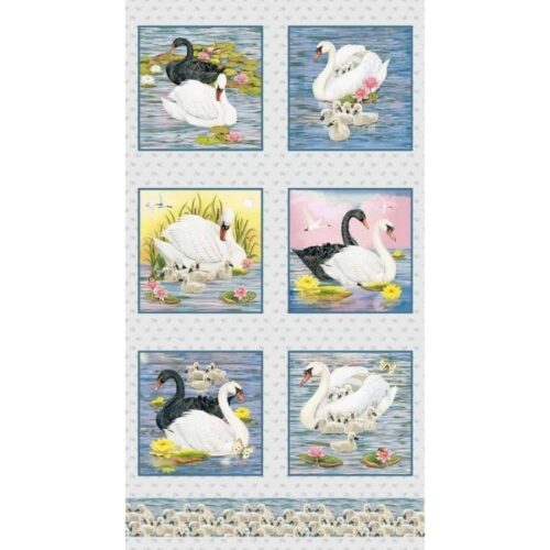 2495B-73 Blocks Panel, Swan Sanctuary by Rosiland Soloman