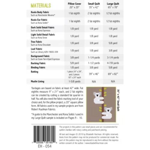 EH054 Koalas Quilt Pattern - Elizabeth Hartman