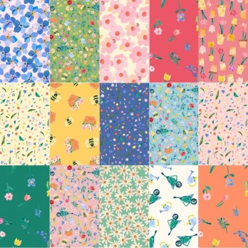 Flower Market Fat Quarter Pack (15 pieces) by Wee Blue Bell (Cut in House)