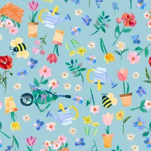 WB061 Flower Market Sky, Flower Market by Wee Blue Bell