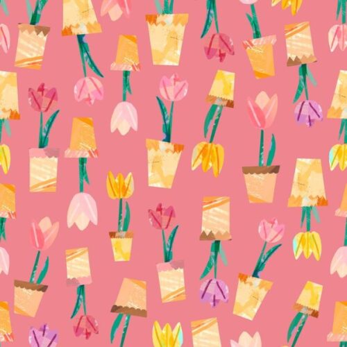 WB071 Potted Tulips Peach, Flower Market by Wee Blue Bell