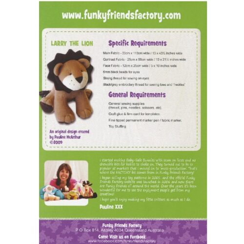 FF4279 Larry Lion – Funky Friends Factory Pattern Back