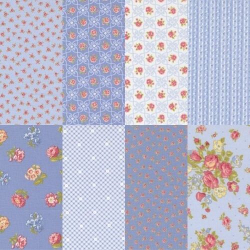 Memory Lane Blue Fat Quarter Pack (8 pcs) by Brenda Riddle Designs