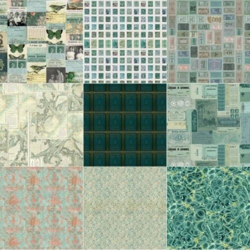 Palette Teal Fat Quarter Pack (9 pcs) by Tim Holtz