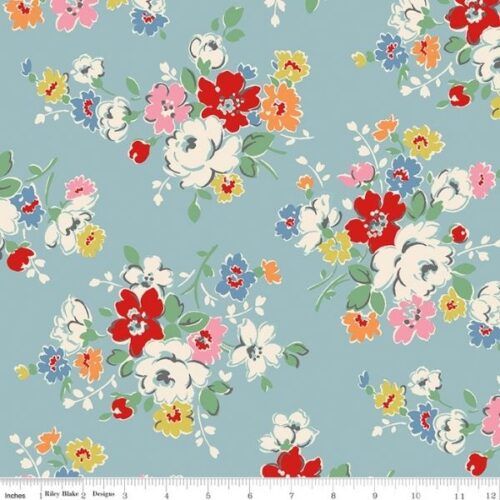 WB18377-Blue Clifton Rose Extra-Wide Backing, Cath Kidston Signature Collection (approx. 108 wide)
