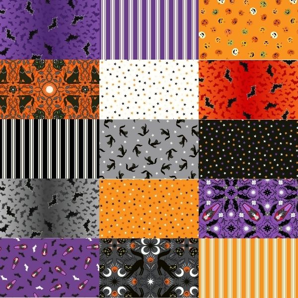 Transylvania Glow Fat Quarter Pack (glow in the dark), 15 pieces, Lewis & Irene