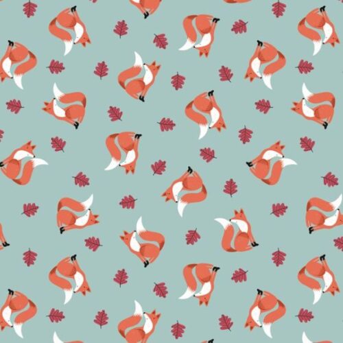 F4 Friendly Fox on Duck Egg Flannel, Country Comforts Flannel by Lewis & Irene