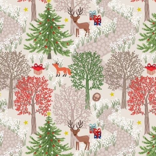 C139A Christmas in bluebell wood cream (with gold metallic), Christmas in Bluebell Wood by Lewis & Irene