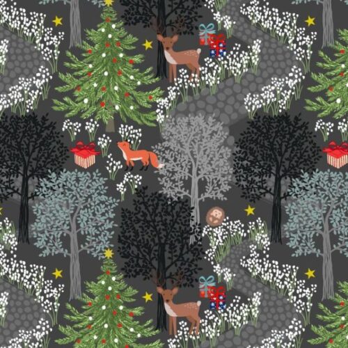 C139C Christmas in bluebell wood night time (with gold metallic), Christmas in Bluebell Wood by Lewis & Irene
