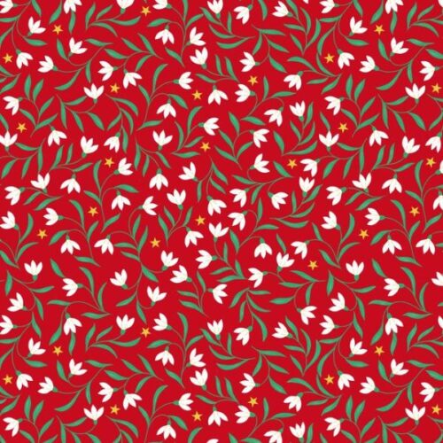 C140B Snowdrops on red (with gold metallic), Christmas in Bluebell Wood by Lewis & Irene