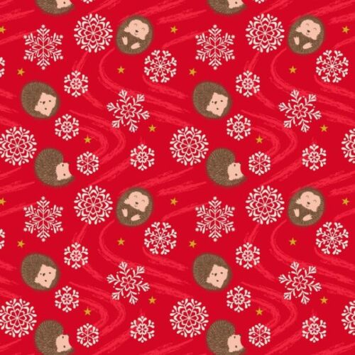 C142B Snowflake Hedgehog on Red (with gold metallic), Christmas in Bluebell Wood by Lewis & Irene
