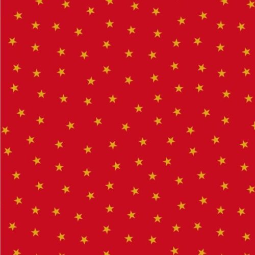 C143B Gold Stars on Red (with gold metallic), Christmas in Bluebell Wood by Lewis & Irene