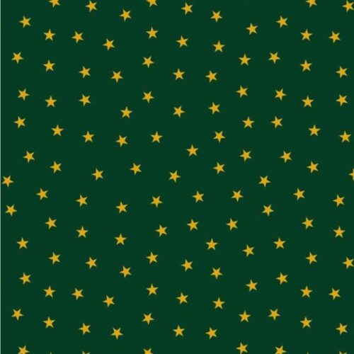 C143C Gold Stars on Christmas Green (with gold metallic), Christmas in Bluebell Wood by Lewis & Irene