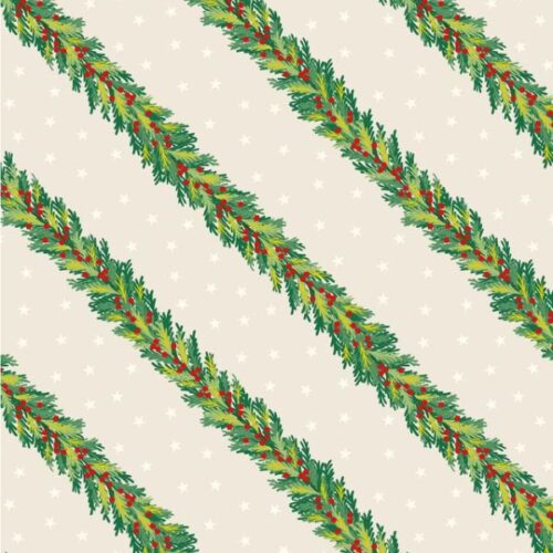 C144A Spruce Garland on Cream (with gold metallic), Christmas in Bluebell Wood by Lewis & Irene