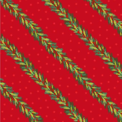 C144B Spruce Garland on Red (with gold metallic), Christmas in Bluebell Wood by Lewis & Irene