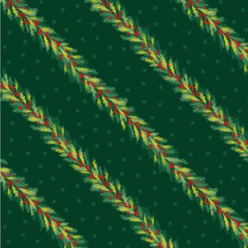 C144C Spruce Garland on Christmas Green (with gold metallic), Christmas in Bluebell Wood by Lewis & Irene