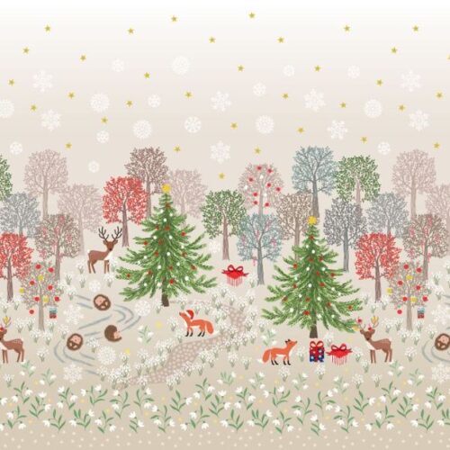 C146 Double Edge Border Panel (with gold metallic), Christmas in Bluebell Wood by Lewis & Irene