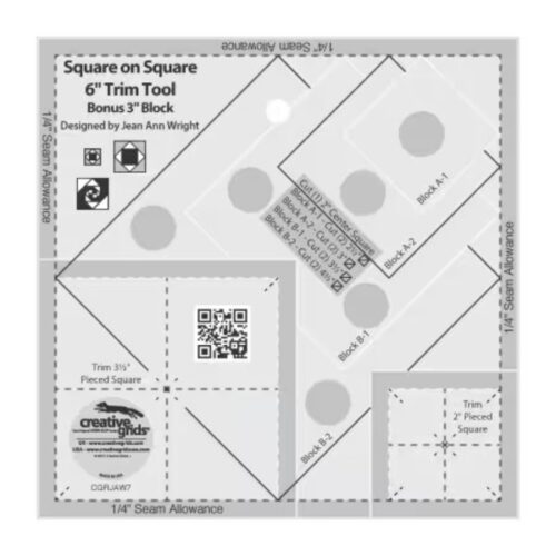 Creative Grids Square on Square Trim Tool 3in or 6in Finished Blocks Quilt Ruler