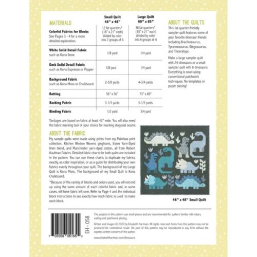 EH058 Dinosaurs Quilt Pattern - Elizabeth Hartman