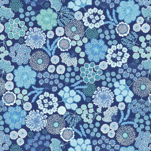 F926B Large Winter Floral on Blue, Jardin d'Hiver by Lewis & Irene