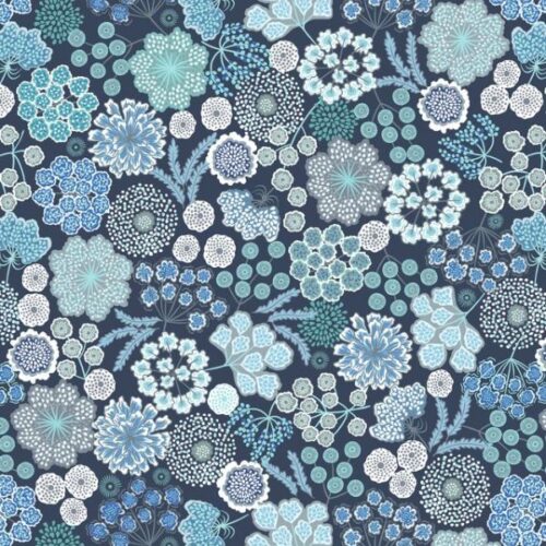 F926C Large Winter Floral on Dark Blue, Jardin d'Hiver by Lewis & Irene