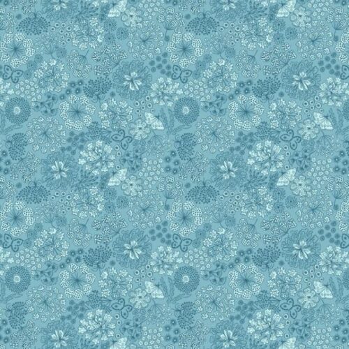 F928A Winter Butterfly Floral on Iced Blue, Jardin d'Hiver by Lewis & Irene