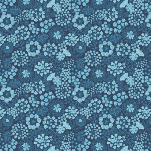 F928B Winter Butterfly Floral on Dark Blue, Jardin d'Hiver by Lewis & Irene