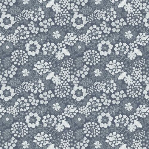 F928C Winter Butterfly Floral on Grey, Jardin d'Hiver by Lewis & Irene