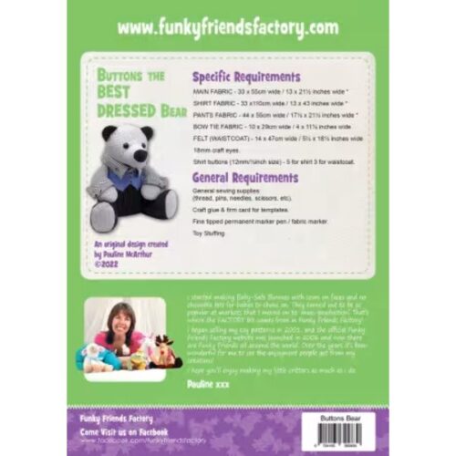 FF2830 Buttons the Best Dressed Bear – Funky Friends Factory Pattern