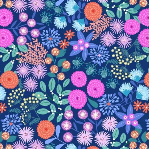 L23C Landscape Floral on Dark Blue, Creative Landscapes - Mountains and Shores by Lewis & Irene