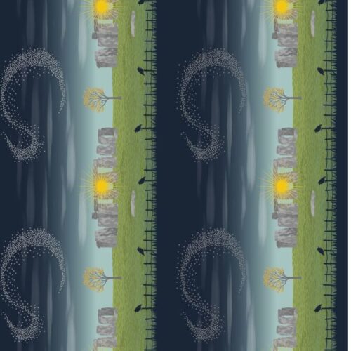 L53 Stonehenge Stripe (with gold metallic), Winter Solstice by Lewis & Irene