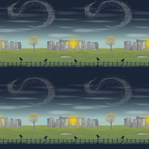 L53 Stonehenge Stripe (with gold metallic), Winter Solstice by Lewis & Irene