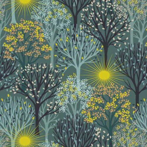 L56B Winter Solstice Tree on Teal (with gold metallic), Winter Solstice by Lewis & Irene