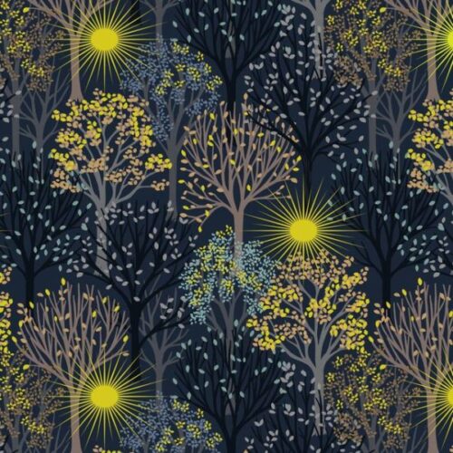 L56C Winter Solstice Tree on Midnight Blue (with gold metallic), Winter Solstice by Lewis & Irene