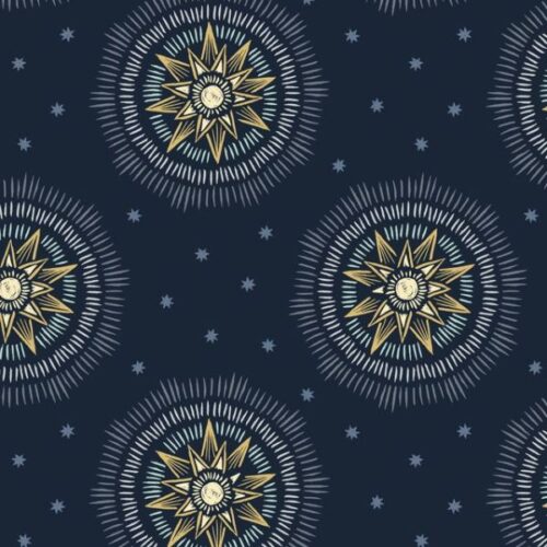L60C Winter Solstice Sun Star on Midnight Blue (with gold metallic), Winter Solstice by Lewis & Irene
